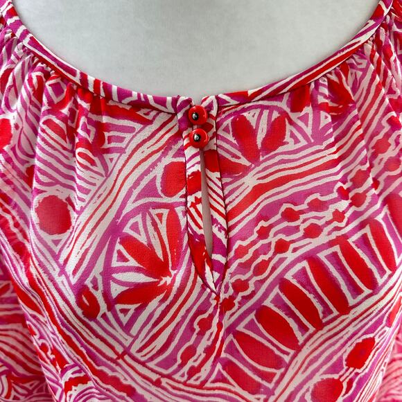 Trina Turk Pink Purple Small Silk Blend Resortwear Flowy Blouse Boho Coastal - Picture 4 of 7